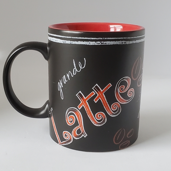 Starbucks 2007 12oz Grande Latte Chalkboard Design Black & Red Coffee Cup Mug - Picture 4 of 8